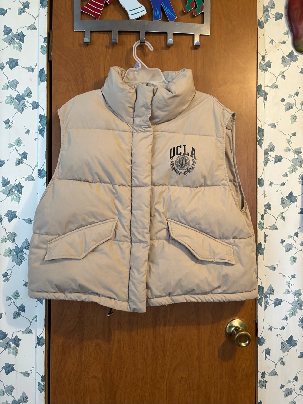 H&M BEIGE QUILTED PUFFER VEST with UCLA LOGO